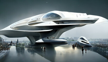 Concept of futuristic ship architect humans future civilization