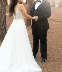 Obraz na płótnie Canvas couple holding hands , marriage concept, close up, wedding photography