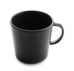 Black ceramic cup on white background