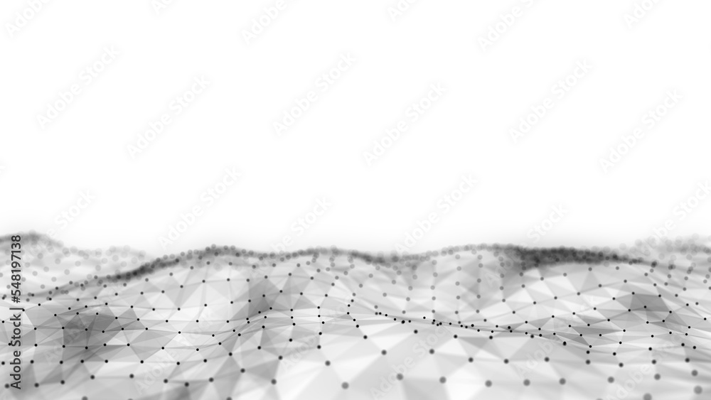 Poster abstract technology wave of particles. big data visualization. background with motion dots. artifici
