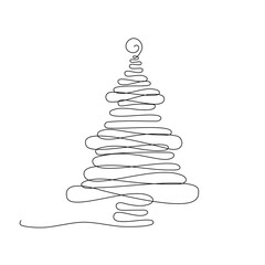 Continuous Line Christmas Tree Vector Icon, Happy Xmas Monoline Spruce, New Year Pines Holiday Silhouettes