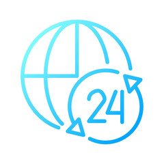 Nonstop worldwide support service pixel perfect gradient linear vector icon. Constant online customer assistance. Thin line color symbol. Modern style pictogram. Vector isolated outline drawing