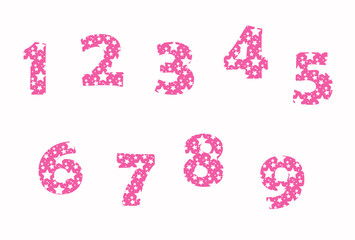 set of numbers pink with stars for children