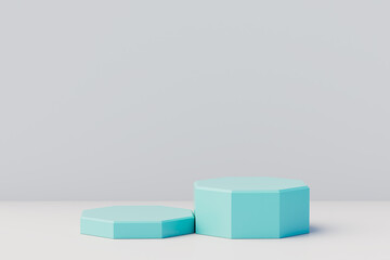 Minimal scene with podium and abstract background. Blue pastel colors scene. 3D illustration