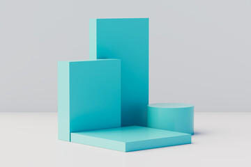 Minimal scene with podium and abstract background. Blue pastel colors scene. 3D illustration