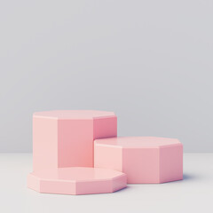 Minimal scene with podium and abstract background. Pink pastel colors scene. 3D illustration