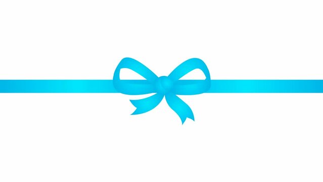 Animated blue ribbon with a bow. Vector illustration isolated on the white background.
