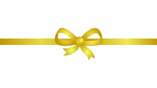 Animated golden ribbon with a bow. Vector illustration isolated on the white background.
