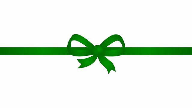 Animated green ribbon with a bow. Vector illustration isolated on the white background.
