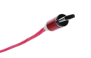 Red USB cable with type C connector isolated on white