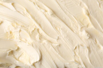Texture of tasty homemade butter as background, top view
