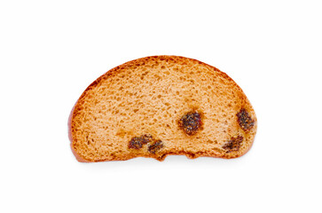 Sweet hard chuck cracker with raisins on white background, top view