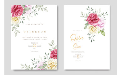 Fototapeta na wymiar Wedding Invitation card With Floral Roses watercolor 