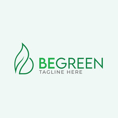 letter B green logo - leaf logo - letter mark - monogram