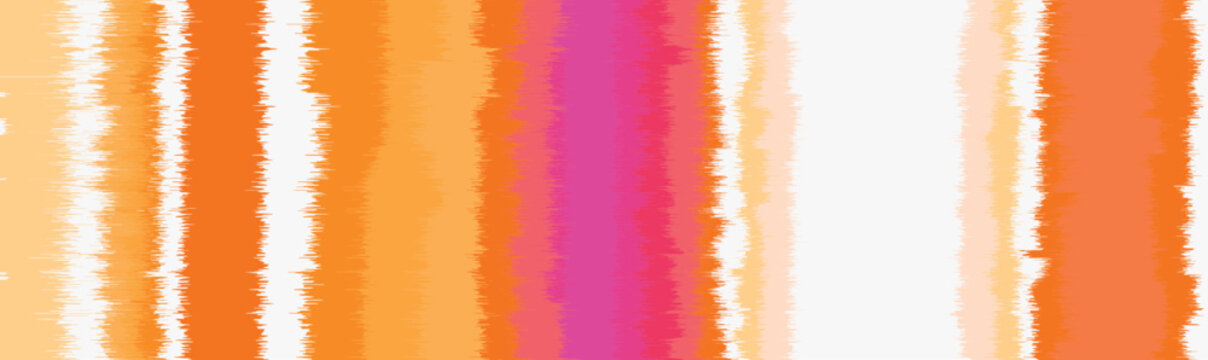 Washed orange, yellow, magenta  blurry wavy ikat seamless pattern. Aquarelle effect boho fashion fabric for coastal nautical stripe wallpaper background. Stripe with blurry gradient tileable swatch.