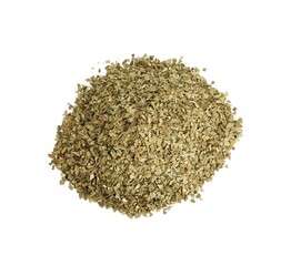 Pile of aromatic mate tea isolated on white, top view