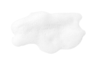 Drop of fluffy soap foam isolated on white, top view - obrazy, fototapety, plakaty