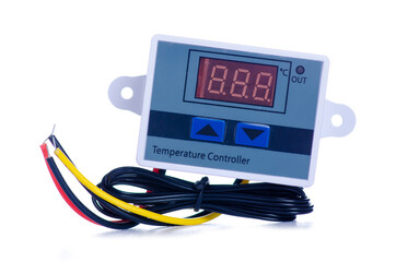 Industrial temperature controller on white background isolation - obrazy, fototapety, plakaty