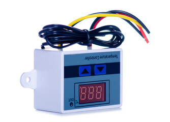 Industrial temperature controller on white background isolation © Kabardins photo