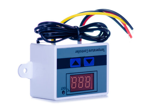 Industrial temperature controller on white background isolation
