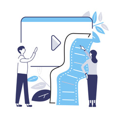 a flat design illustration of business person with monitor,film,icon
