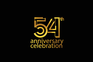 54 year anniversary celebration abstract style logotype. anniversary with gold color isolated on black background, vector design for celebration vector