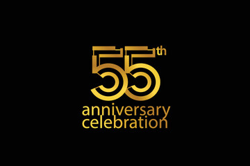 55 year anniversary celebration abstract style logotype. anniversary with gold color isolated on black background, vector design for celebration vector