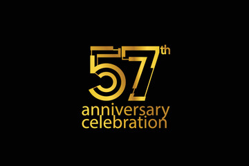 57 year anniversary celebration abstract style logotype. anniversary with gold color isolated on black background, vector design for celebration vector