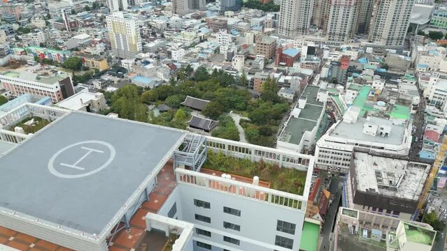 Drone shot of Gyeongsang-gamyeong Park at Daegu Jung-gu City Korea