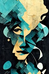 Abstract surreal portrait made out of newspaper. concept art. AI. 