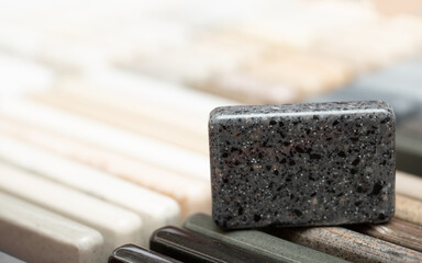 A set of samples of stones for decorative interior decoration. Beautiful set of marble and granite...