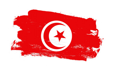 Stroke brush painted distressed flag of tunisia on white background