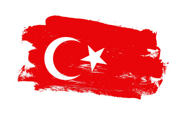 Stroke brush painted distressed flag of turkey on white background