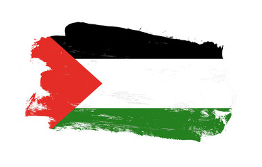 Stroke brush painted distressed flag of palestine on white background