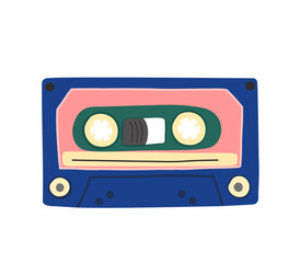 Vintage cassette. Retro mixtape, 1980s pop song cassettes and stereo music cassettes. 90s hifi disco dance audio cassette