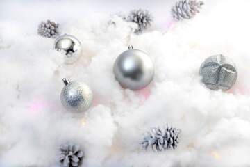 Fototapeta na wymiar Christmas background of Christmas ball for decoration postcards or congratulations with bokeh background