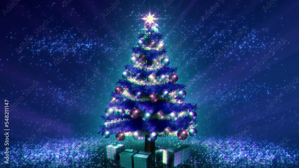 Wall mural magical christmas tree loop. blue version. growing tree version also available - search for 19754838