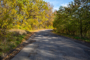 Road in the countryside of Ukraine on a sunny autumn day