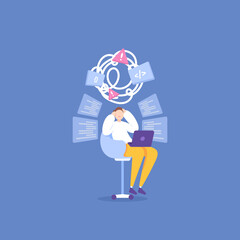 difficulty in programming. can't program or code. a programmer who is dizzy because his program script has an error. problems and technology. illustration concept design. graphic elements