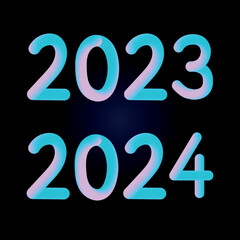 Happy new year 2023 future metaverse neon text neon with metal effect, numbers and futurism lines. Vector greeting card, banner, congratulation poster 3d illustration. Modern trendy electronic light