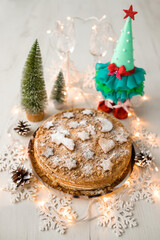 Christmas gingerbread cookiesBeautiful Christmas pie close-up. Christmas cake with christmas decoration. Vertical photo. 