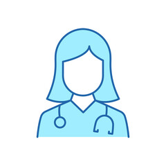Professional Doctor with Stethoscope Color Line Icon. Female Physicians Specialist and Assistant Linear Pictogram. Editable Stroke. Isolated Vector Illustration