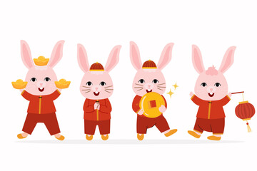 the year of rabbit, collection rabbit character wear chinese outfit