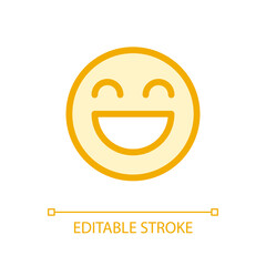 Laughing emoji pixel perfect glassmorphism ui icon. Positive mood. Color filled line element with transparency. Vector pictogram in glass morphism style. Editable stroke. Arial font used