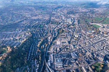 The amazing aerial view of Bath, North East Somerset unitary area in the county of Somerset, UK, England