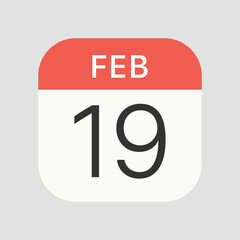 February 19 icon isolated on background. Calendar symbol modern, simple, vector, icon for website design, mobile app, ui. Vector Illustration