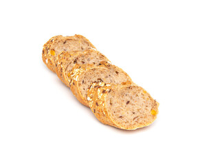Multigrain bread baguette isolated on white background