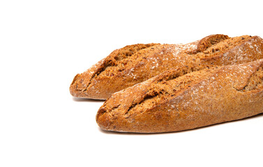 Whole grain bread on white background