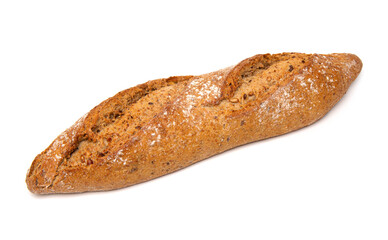 Whole grain bread on white background