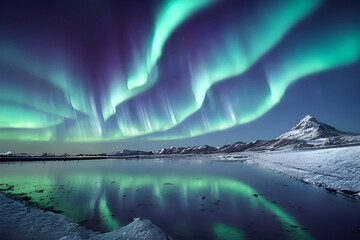 Fototapeta premium Magical and mystical northern lights. Aurora Borealis. 